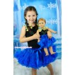 Frozen Black Tank Top Light Blue Ruffles Sparkle Gold Bows & Rhinestone Princess Anna & Royal Blue Girl Pettiskirt Matching American Girl Doll Outfit Set DO079